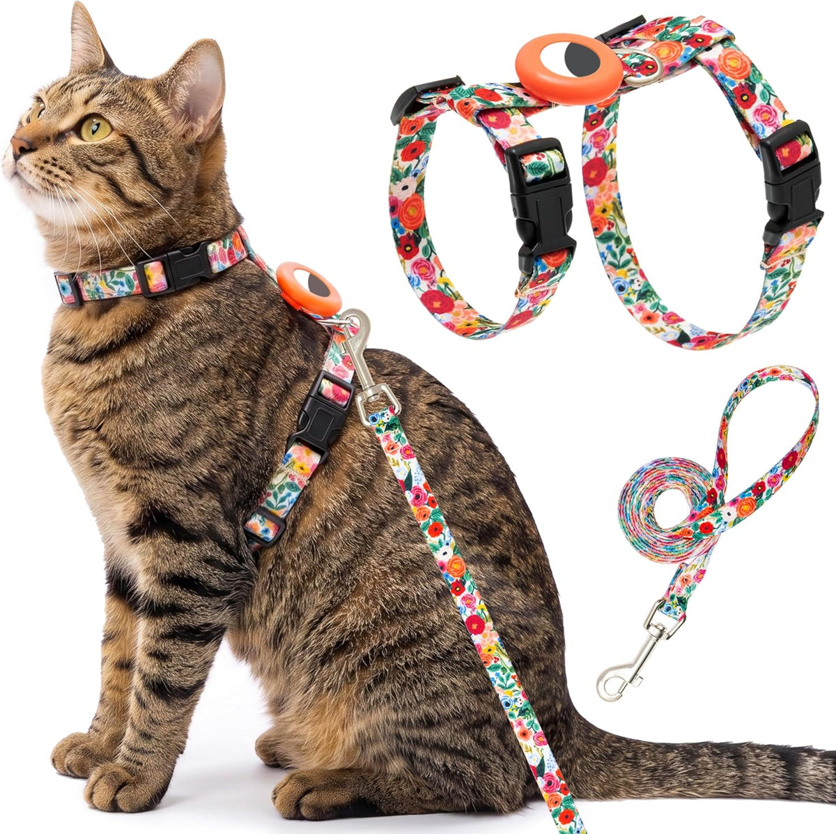 CUSOZWO Cat Harness and Leash Escape Proof for Walking Travel Outdoor – Essentials for Cats - Floral / Neck:7.6"-12" chest:10.6"-18"