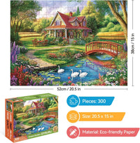 EIYRURU 300 piece jigsaw puzzle of a cottage garden with swans and bridge - view 22