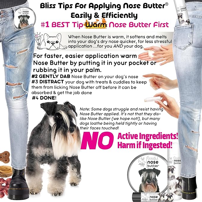 The Blissful Dog Schnauzer Nose Butter for Dry, Cracked Skin, Lick-Safe Dog Nose Balm with Moisturizing Shea Butter, Almond, Olive, and Essential Oils, Pet Supplies, Uncented, 1 oz.