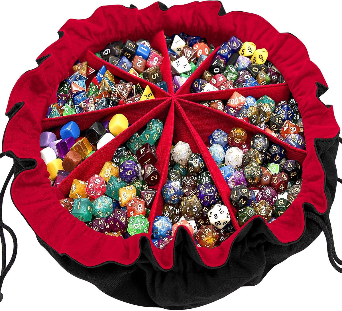 SIQUK Large Dice Bag with Pockets Big Capacity Dice Bag Drawstring - Black & Red