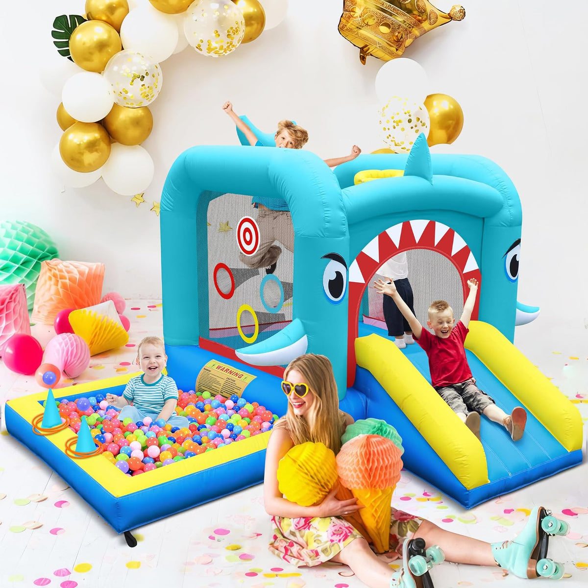Culaluva 7-in-1 inflatable bounce house with slide, ball pit and basketball rim - view 10