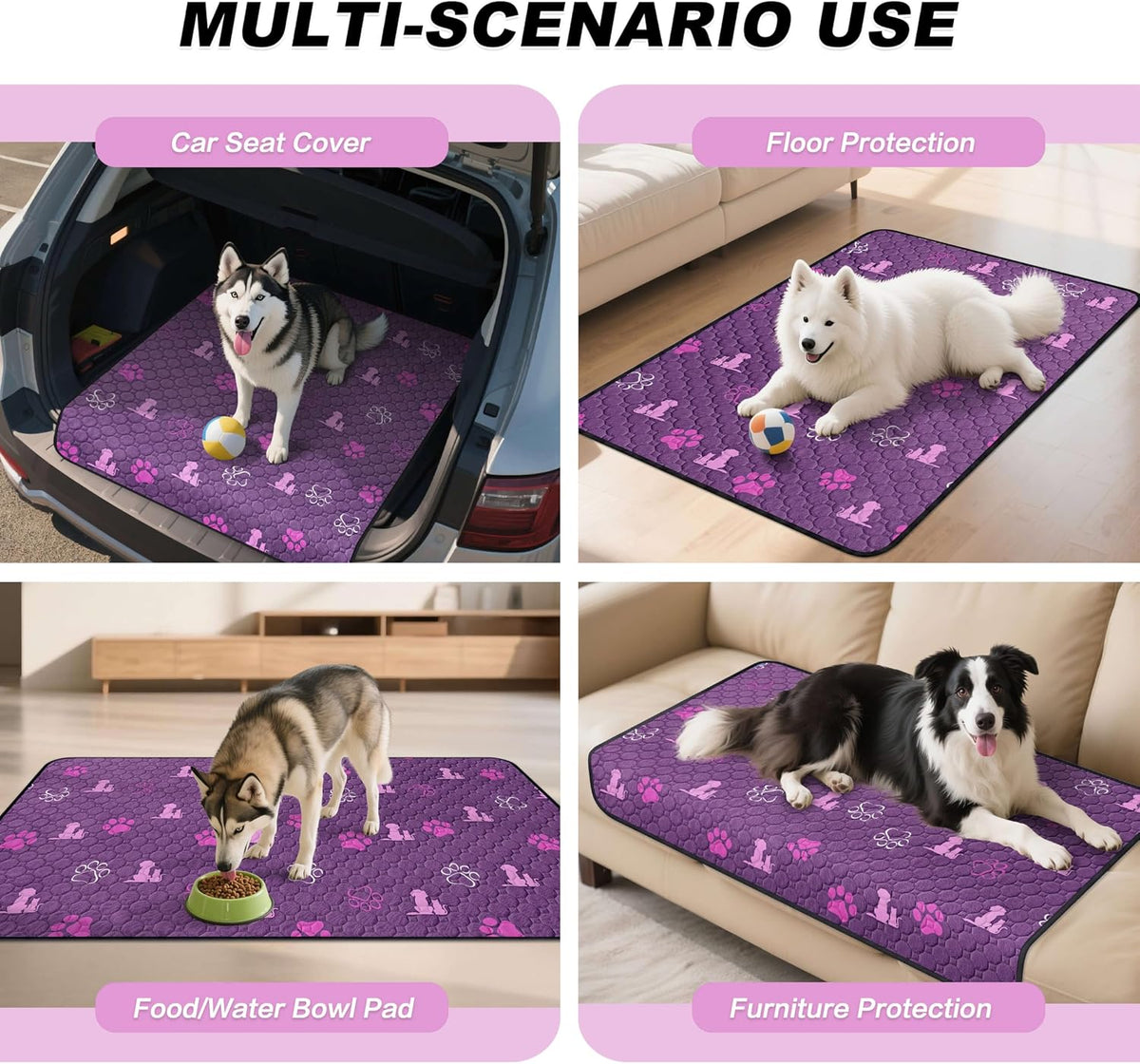 Washable Pee Pads for Dogs, Waterproof - Purple / 36"x41" (Pack of 2) - image 2