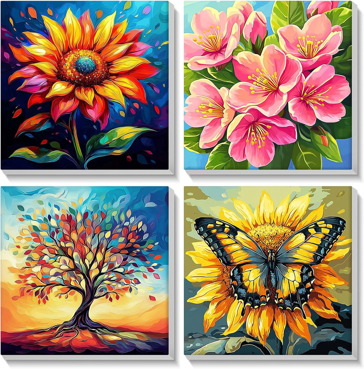MISCER paint by numbers 4-pack with framed 8x8 inch landscape canvases, acrylic paints and brushes - view 6