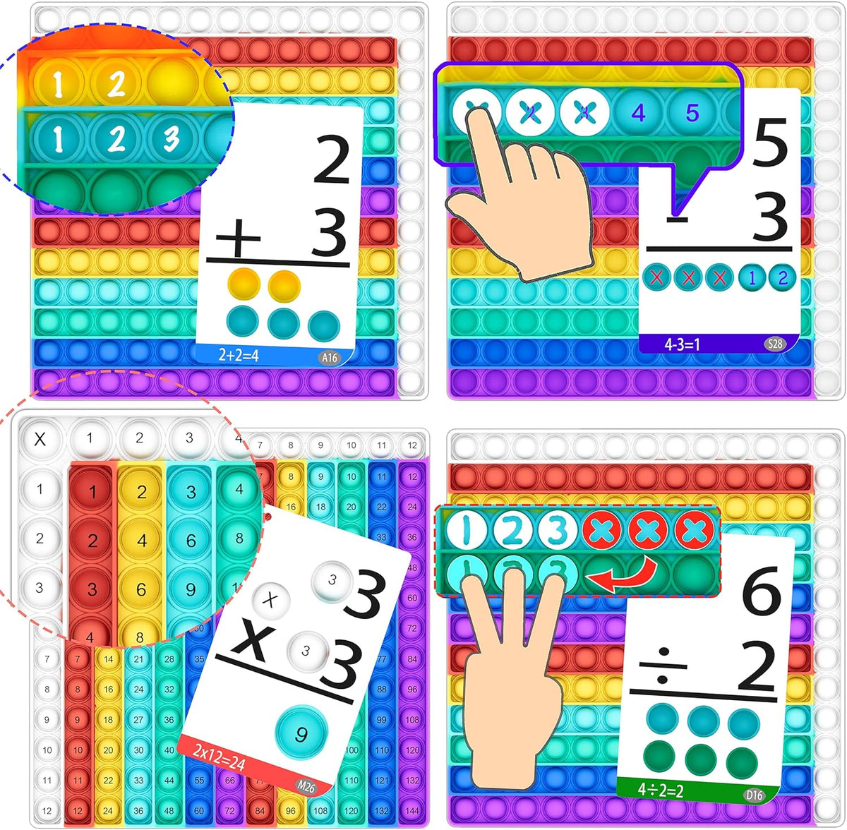 COOVA Multiplication Chart Pop It, Multiplication Game Board - Math Flash Cards - image 2
