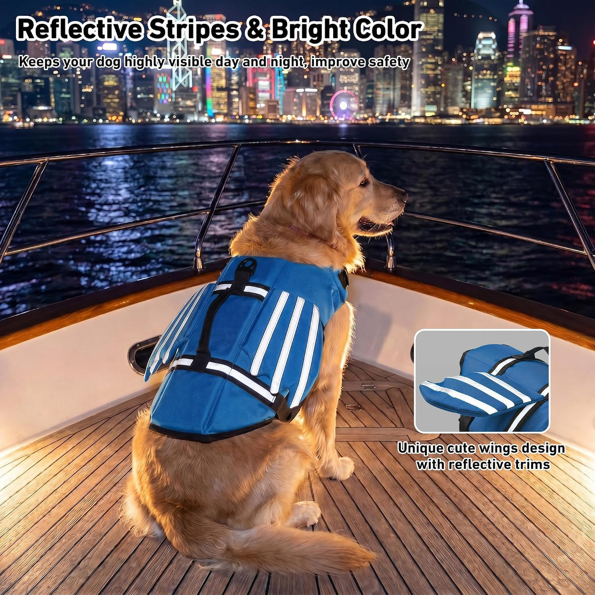 Dog Life Jacket, Cute Wings Adjustable Dog Life Vest with Chin Float and Handle for Swimming - Blue / M (Chest Girth 16.1"-24.8") - image 4