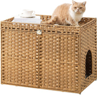 Cat Litter Box Enclosure, Extra Large Hidden PE Rattan Natural – Essentials for Cats - Natural