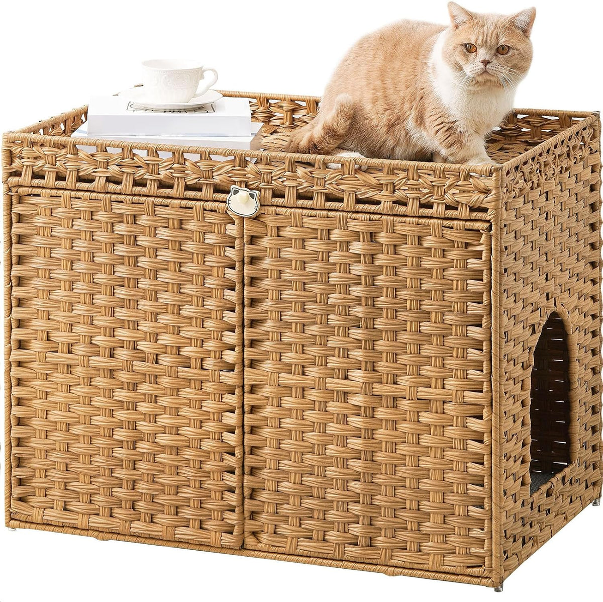 Cat Litter Box Enclosure, Extra Large Hidden PE Rattan Natural – Essentials for Cats - Natural