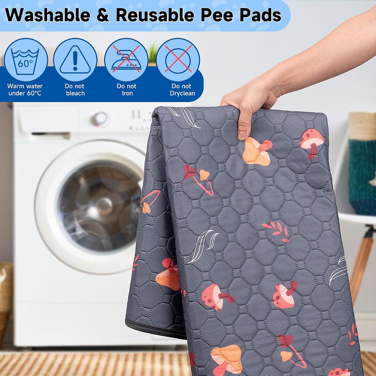 4 Pack Washable Pee Pads for Dogs - Gray / 30x34 Inch (Pack of 2) - image 4