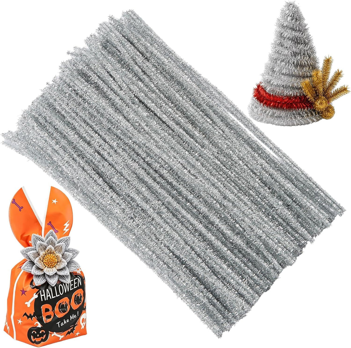 Pipe Cleaners Craft Supplies - 30CM / Glitter Silver / 100