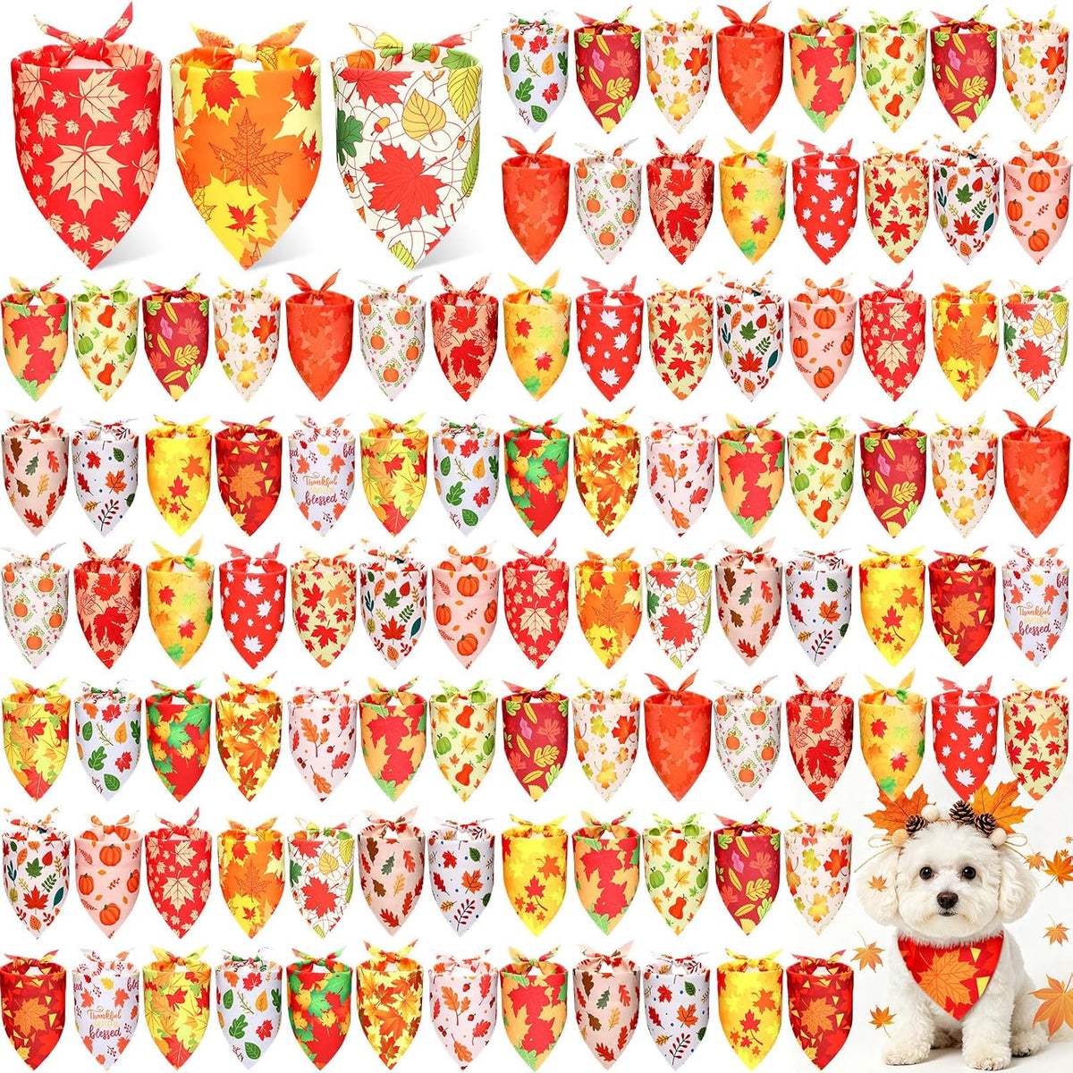 Preboun 100 Pcs Fall Paw Print Dog Bandanas Bulk - Fall / 19.7 x 13.8 x 13.8 Inch