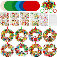 Hollowfly Thanksgiving paper wreath craft kits with gem stickers, ribbons and wool balls - view 2