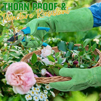 HANDLANDY Leather Gardening Gloves, Thorn Proof Long Gauntlet Heavy Duty Garden Gloves, Elbow Length Rose Pruning Weeding Yard Glove (Large, Green)
