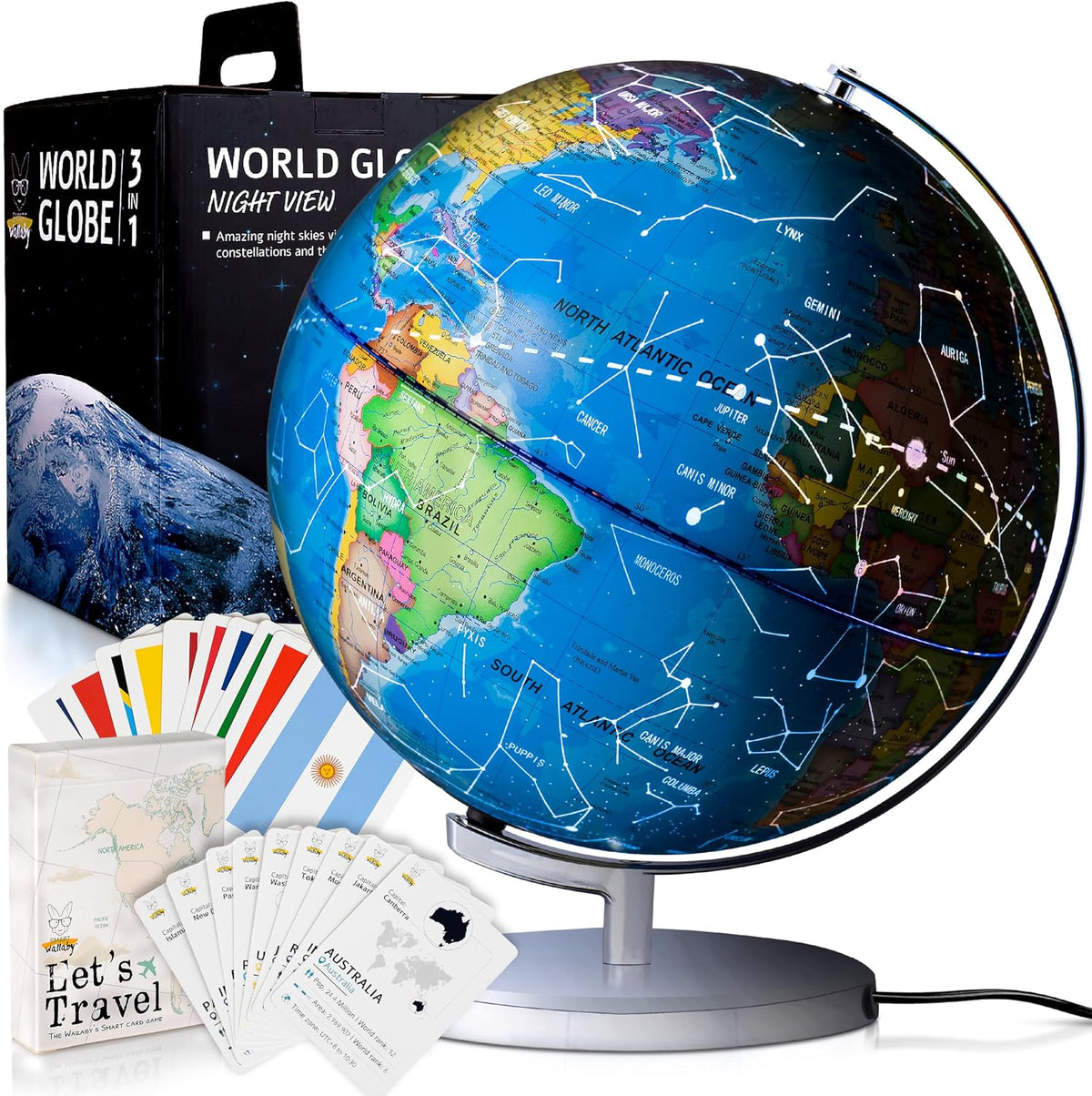 SMART WALLABY 9" Illuminated Educational Kids World Globe + STEM