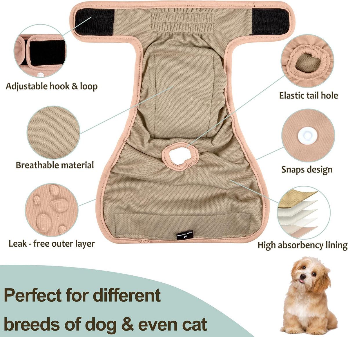 Washable Female Dog Diapers - Medium (12"-15"Waist） / Morandi-2 - image 4