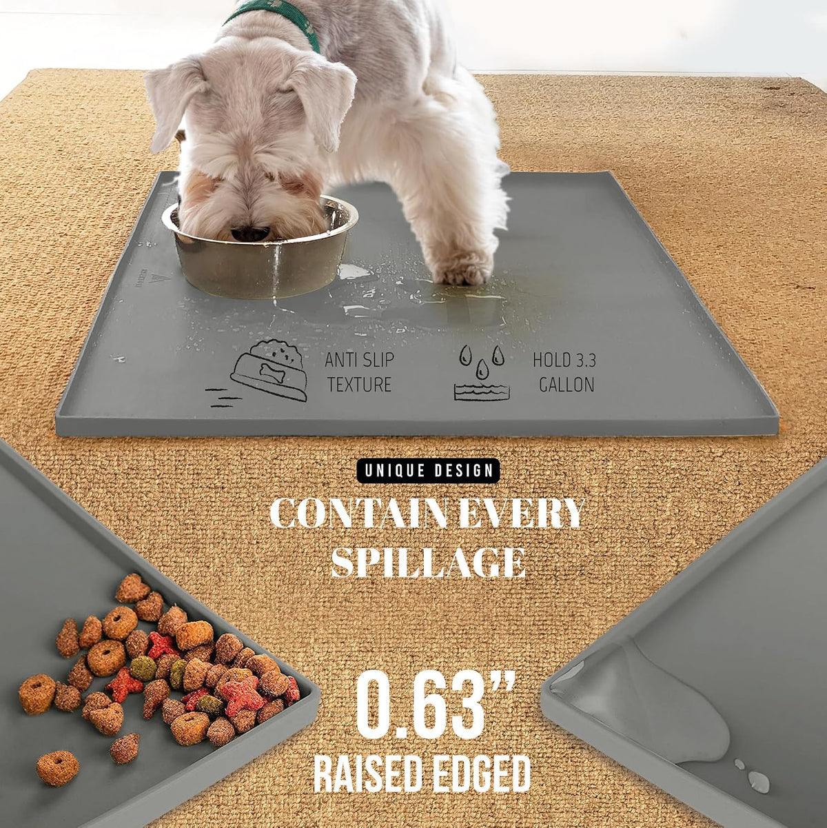 AVERYDAY 32x24 Waterproof Silicone Dog Food Mat - Grey / 18" x 10" - image 3