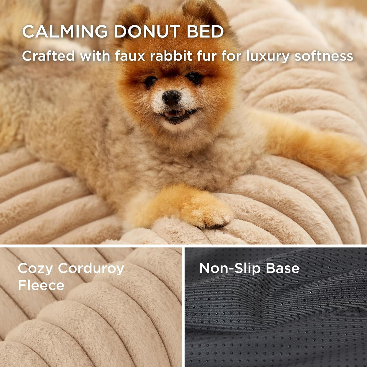Bedsure ComfyFleece Donut Dog Bed Medium Size Dog with Washable Cover – Essentials for Dogs - L (36x36x8) / Sandy Beige - image 3