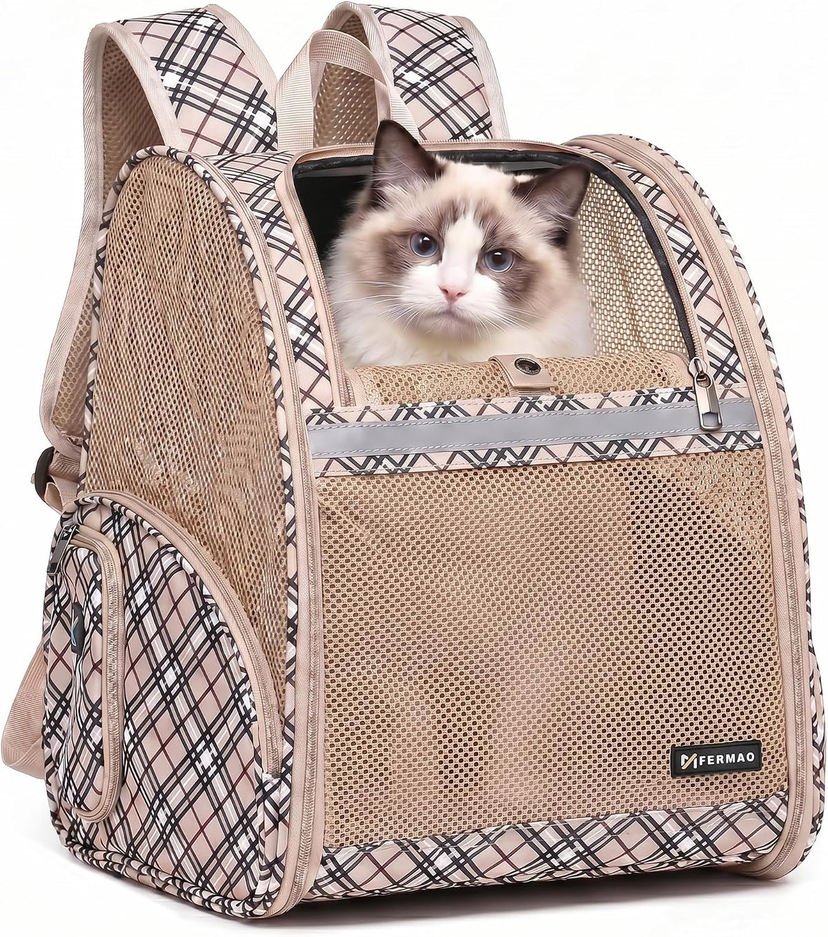 Cat Backpack Carrier for Small Dogs and Medium cat Puppy Kitten Bunny - Khaki / 12.9"L x 10.6"W x 15.5"H