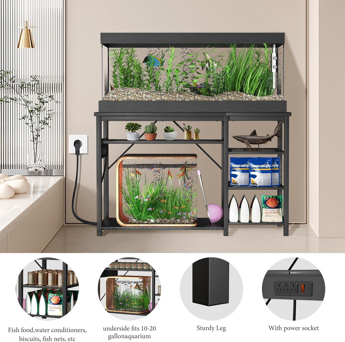 Keelian 55-75 Gallon Fish Tank Stand With Power Outlets for Aquarium - 55-75 Gallon - image 4