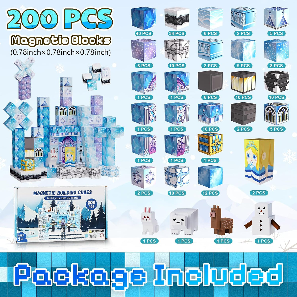 200PCS Magnetic Building Blocks Set - Snow Castle - image 2