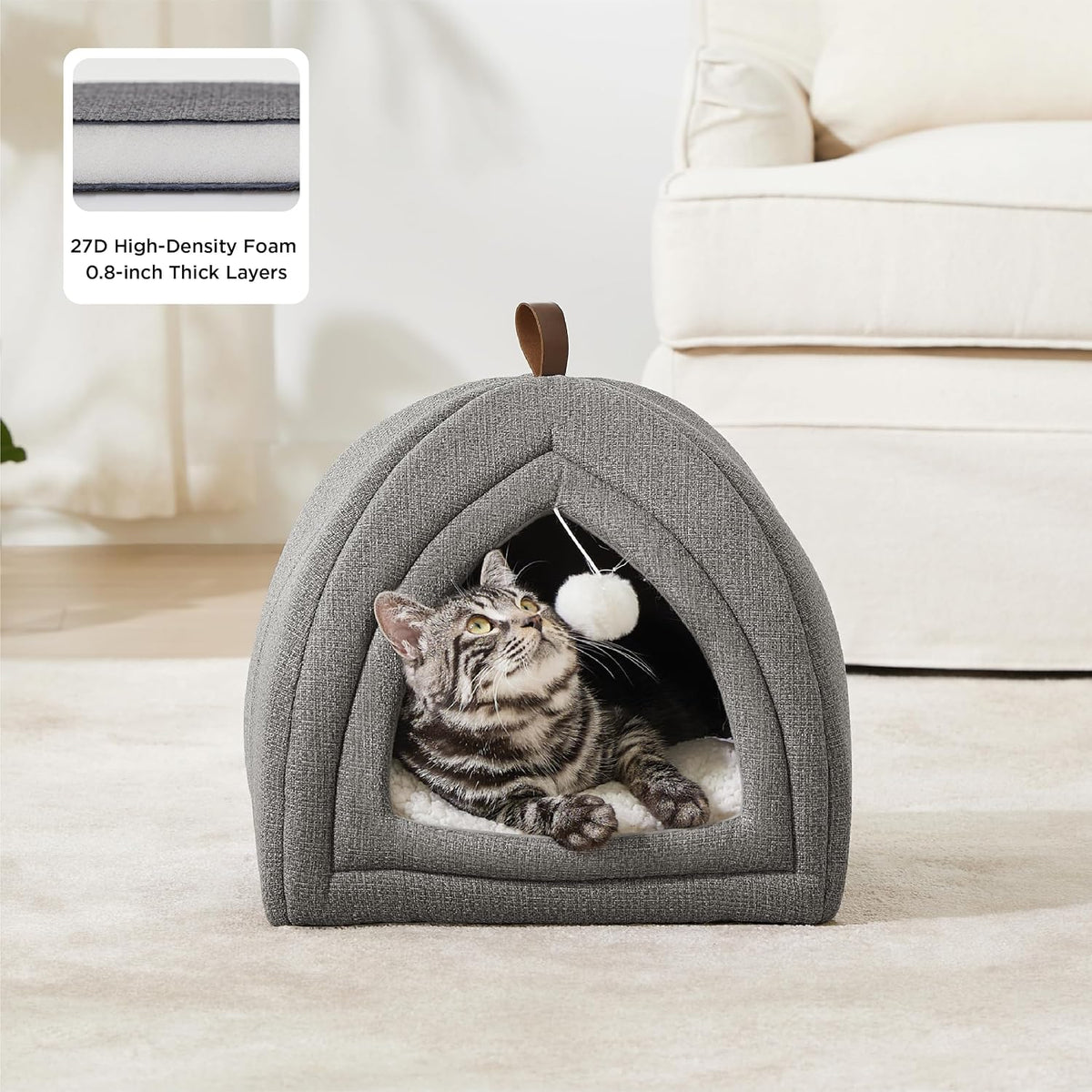 Bedsure 2in1 Cat Beds for Indoor Cats Cave for Kitten with Washable - M(16x16x16) / Grey - image 2