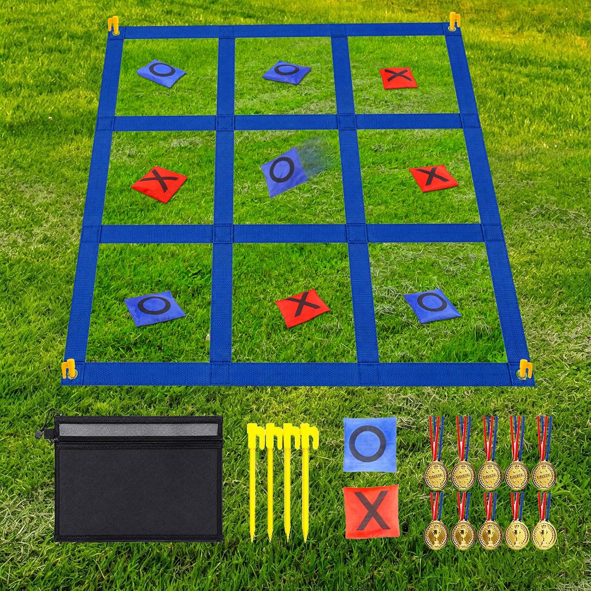 Giant Tic Tac Toe Outdoor Games for Kids Adults Family - Blue 4 ft. * 4 ft