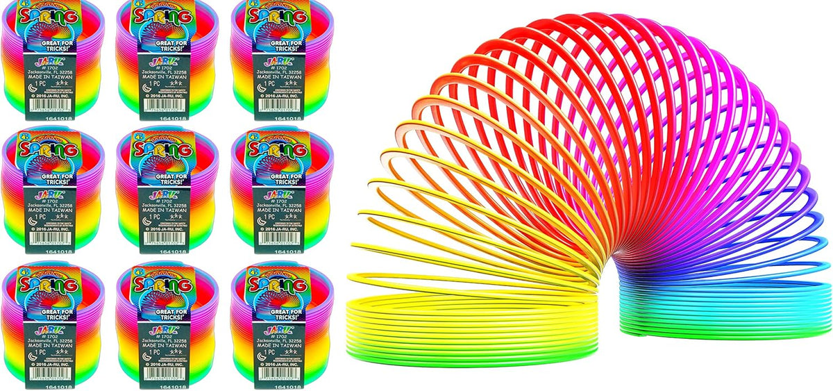 JA-RU Big Rainbow Magic Spring Toy Coil 1702-2A – Fun for Kids & Family - 9 Pack / Rainbow Spring Ring