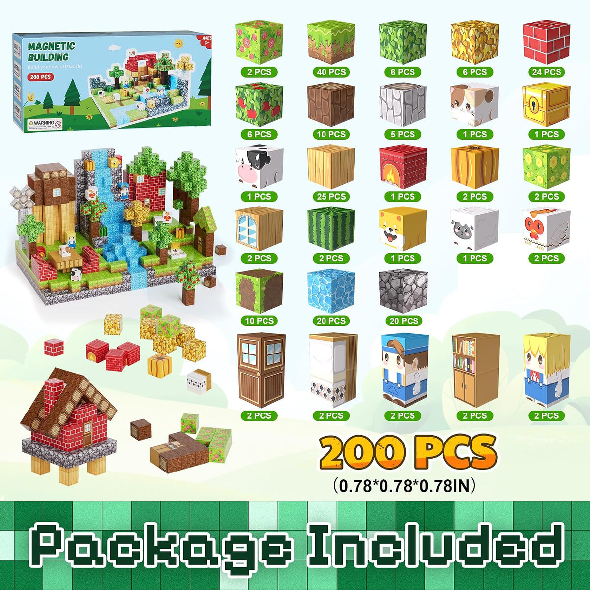 200PCS Magnetic Building Blocks Set - Forest 200PCS 0.78 in Size - image 3