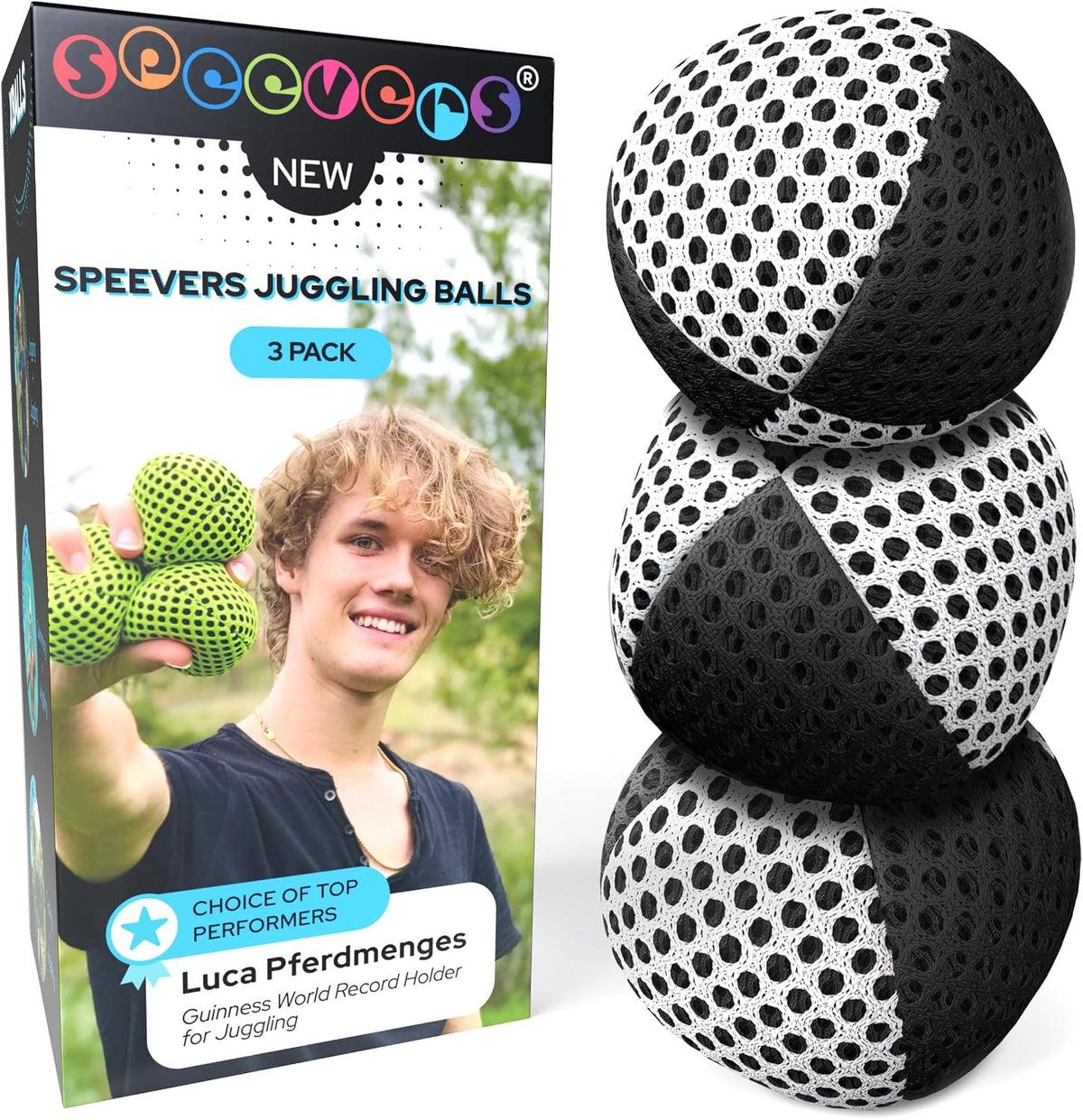 speevers Juggling Balls for Beginners and Professionals Set of 3 - Black - White / 4.2 oz