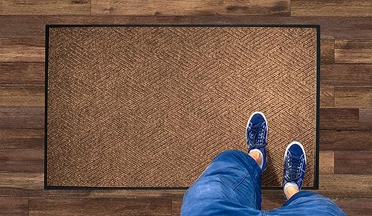 WaterHog Diamond | Commercial-Grade Entrance Mat with Rubber Border – Indoor/Outdoor, Quick Drying, Stain Resistant Door Mat (Medium Brown, 3' x 8')