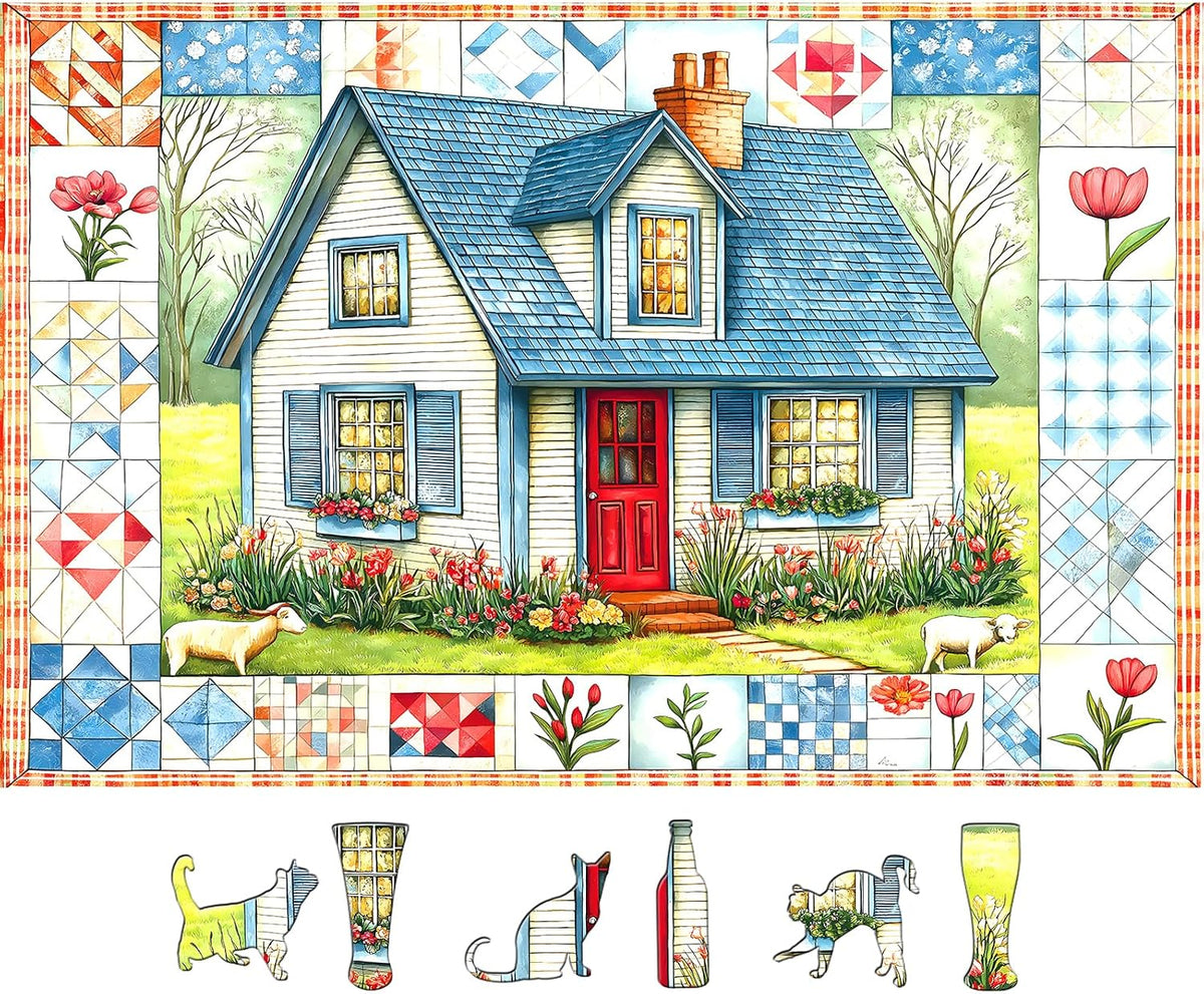 Blueforest Puzzles for Adults 500 Pieces - Quilted Cottage / 23" X 15"