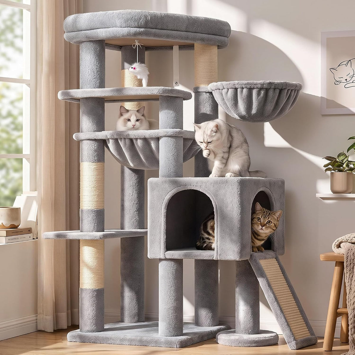 Globlazer F70 Pro Heavy Duty Cat Tree Tower for Indoor Cats Large - Light Grey / L