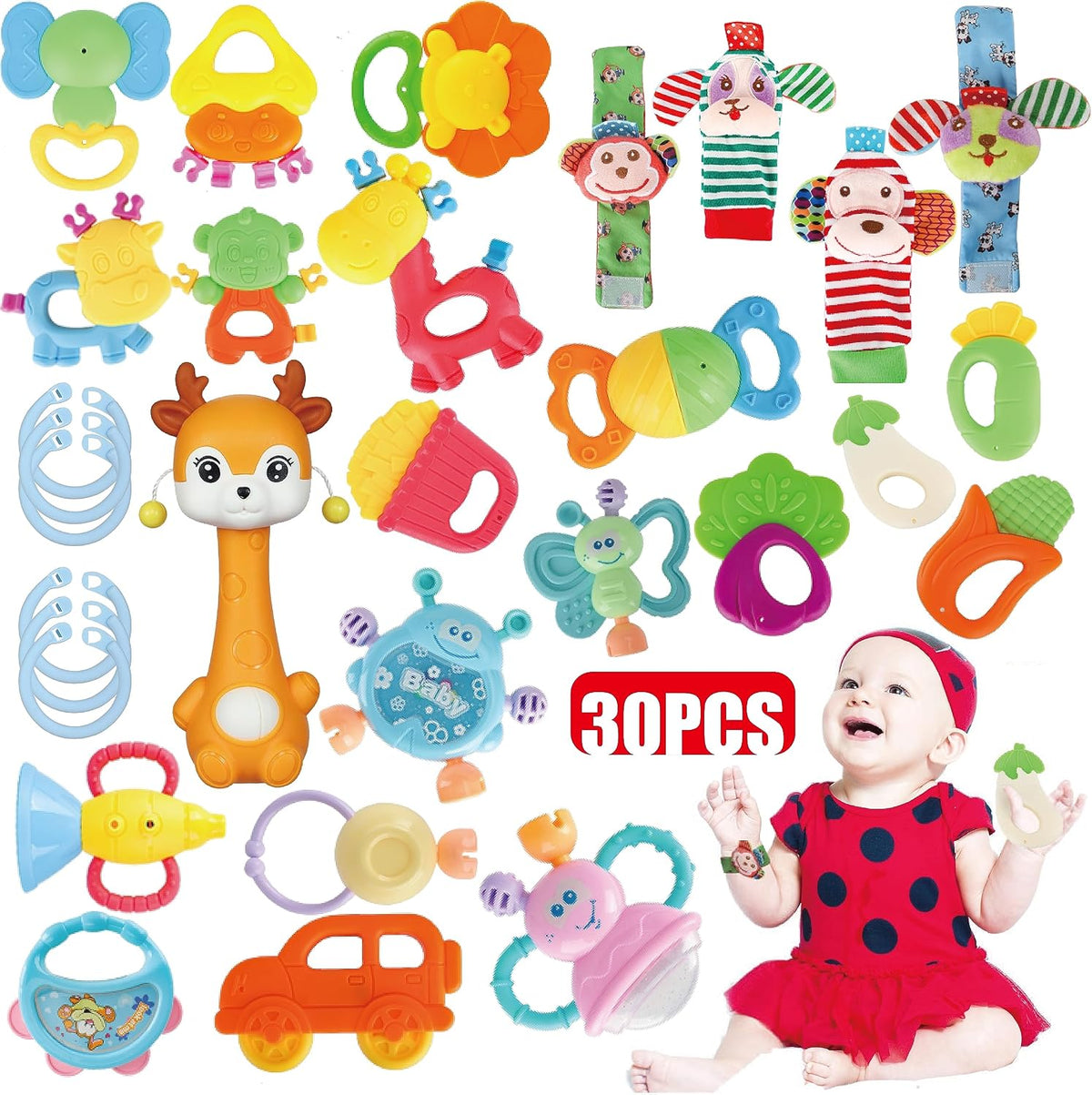 Cocurb 30 PCs High Contrast Baby Toy Gift Set for Infants Rattles – Fun for Kids & Family