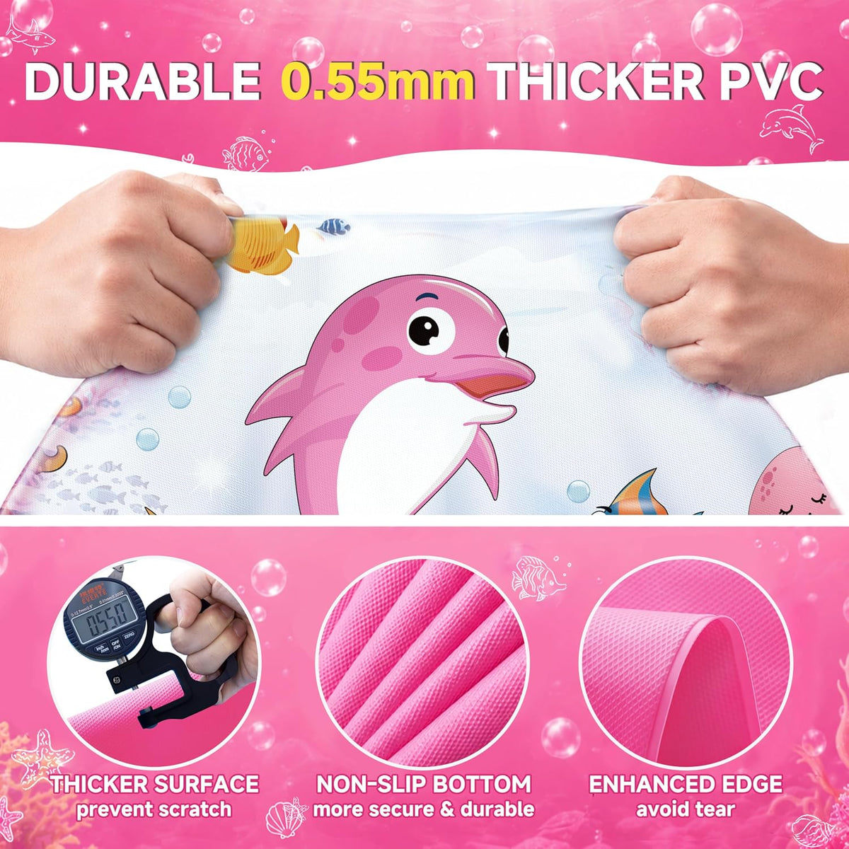 Yeeeasy 69 inch pink ocean splash pad for kids with water sprinkler - view 3