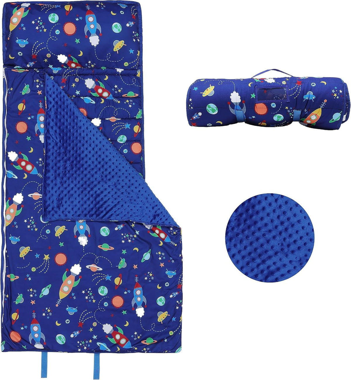 Kids Nap Mat Portable Slumber Bags with Removable Pillow and Blanket - Rocket
