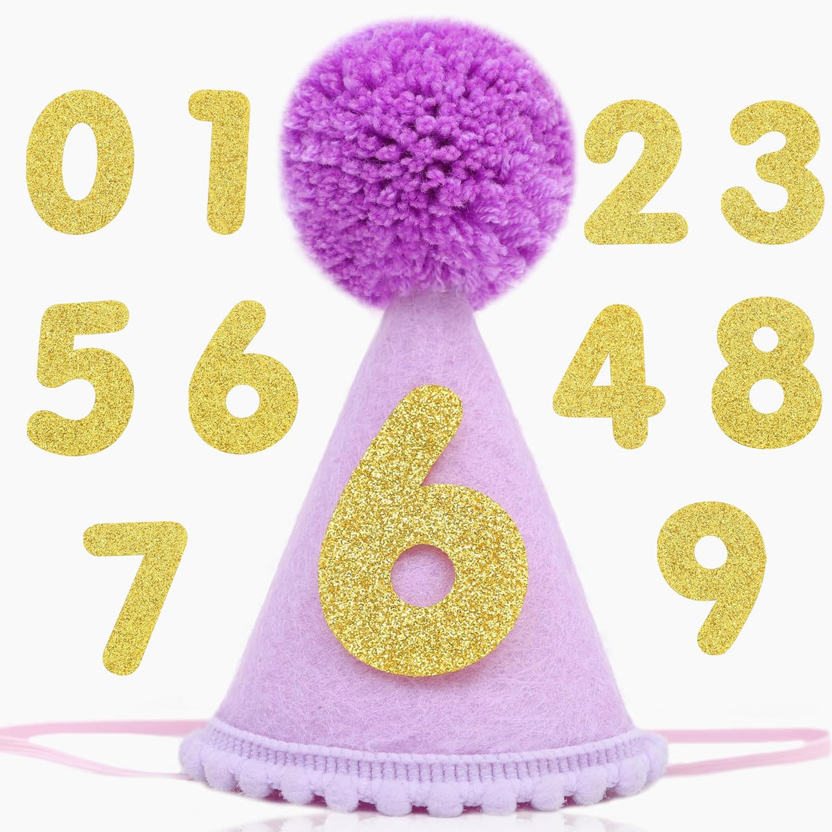 Pet Birthday Hat with Interchangeable Numbers 1-10 - Purple Birthday Pet Hat