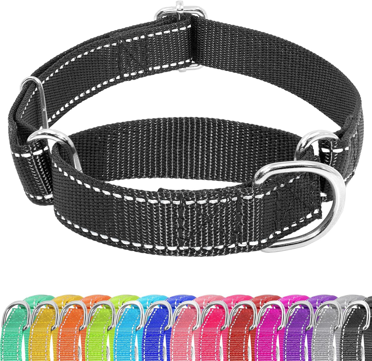Martingale Dog Collar, Adjustable No Buckle Slip Collar, XS - Black / Medium(Length:15-21'', Width:1'')
