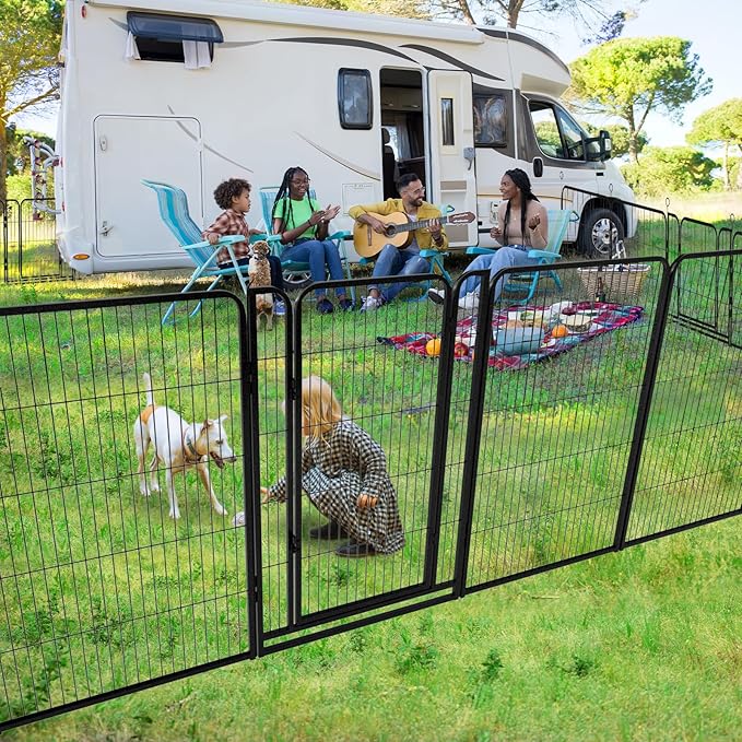 Dog Playpen Outdoor Extra Wide 24 Panels Heavy Duty Dog Fence 47" Height Anti-Rust with Doors Portable for RV Camping Yard, Total 63FT, 316 Sq.ft, Snowy Black
