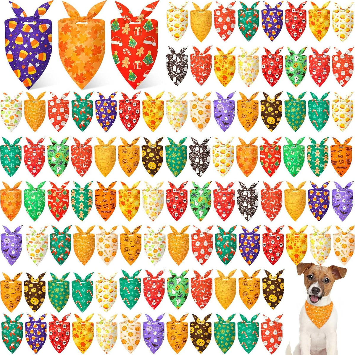 Preboun 100 Pcs Fall Paw Print Dog Bandanas Bulk - Holiday / 25.6 x 17.7 x 17.7 Inch