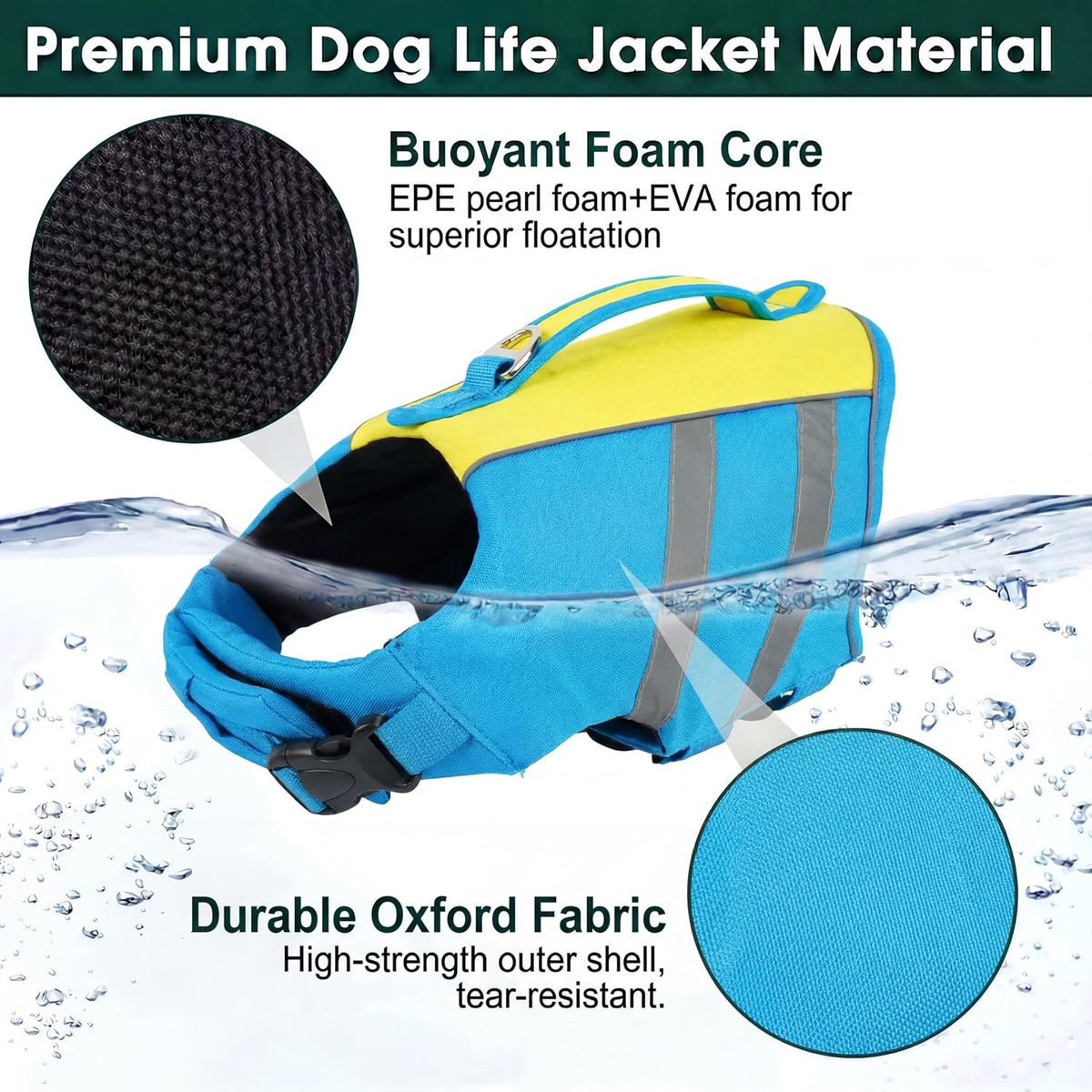 Kuoser Dog Life Jacket with Rescue Handle - Medium (Chest Girth:20.5-25.2'') / Ocean Blue - image 3