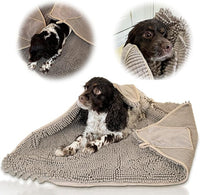 Pet 2-in-1 Dog Towel & Mat – Transforms from Drying to Bath Mat, Ultra Soft, Absorbent & Quick-Drying, Machine Washable Dog Towels with Detachable Non-Slip Mat and Hand Pockets (Medium)
