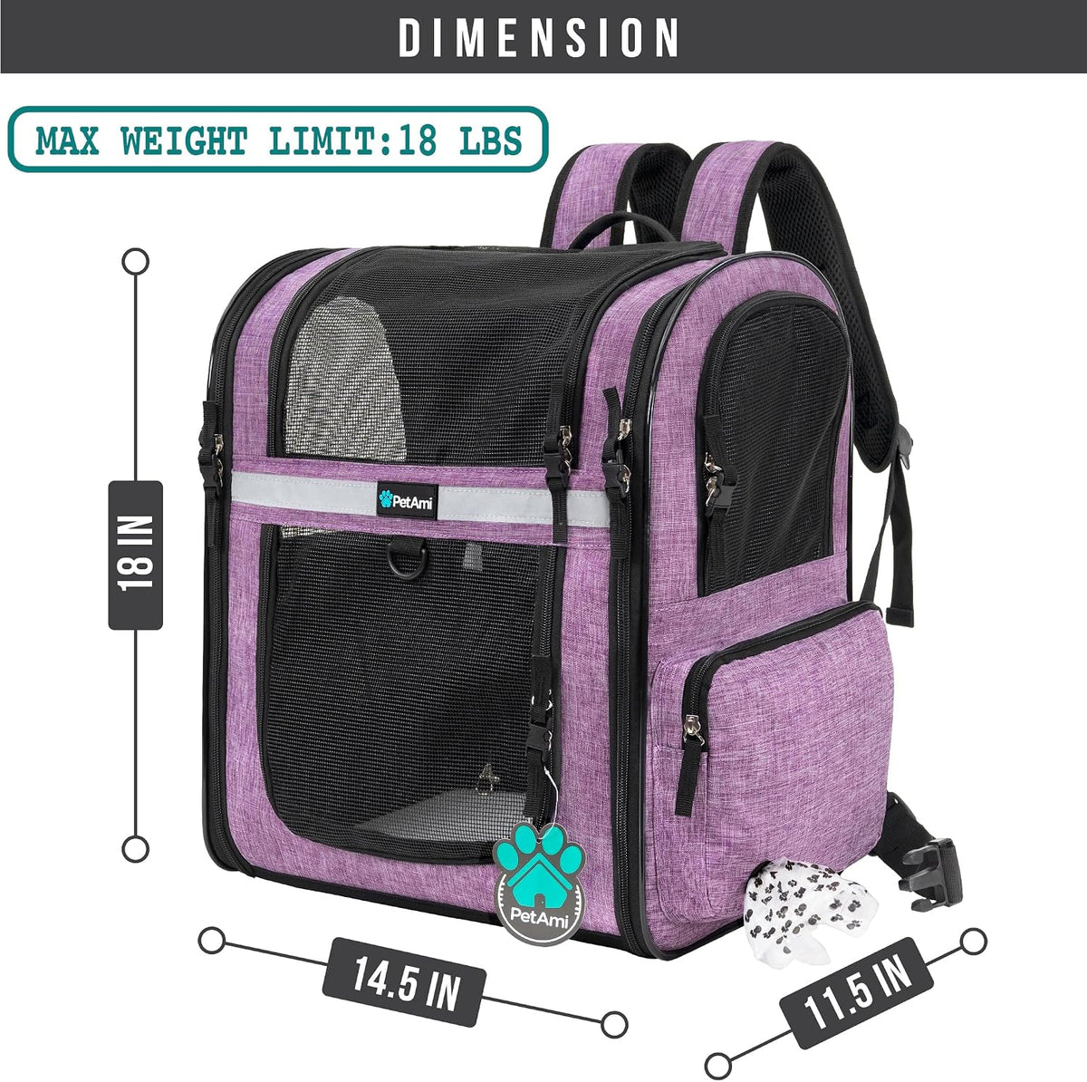 PetAmi Dog Backpack Carrier, 4-Way Entry Ventilated - Purple - image 2