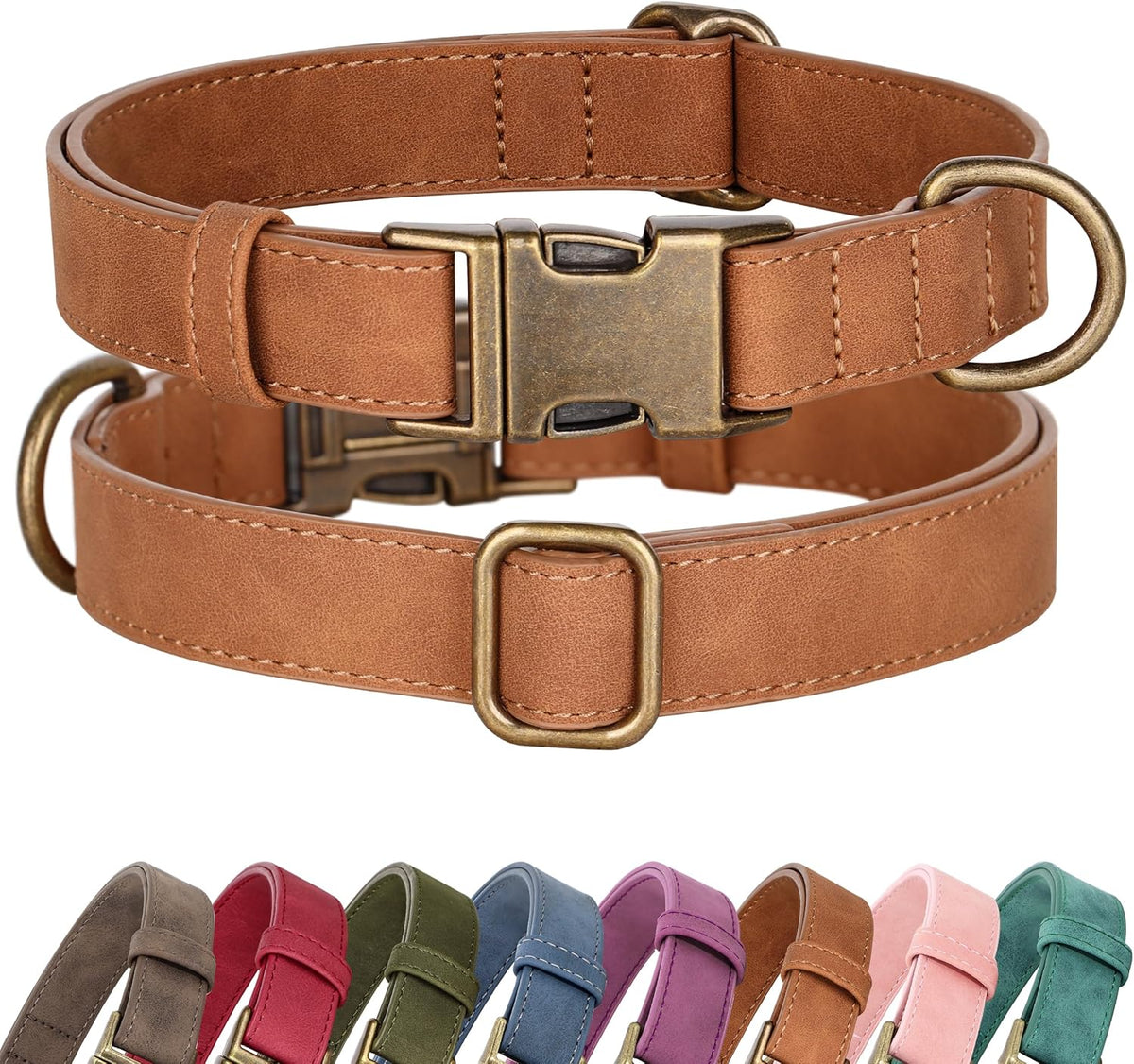 Soft PU leather large dog collar with quick release metal clasp and D ring