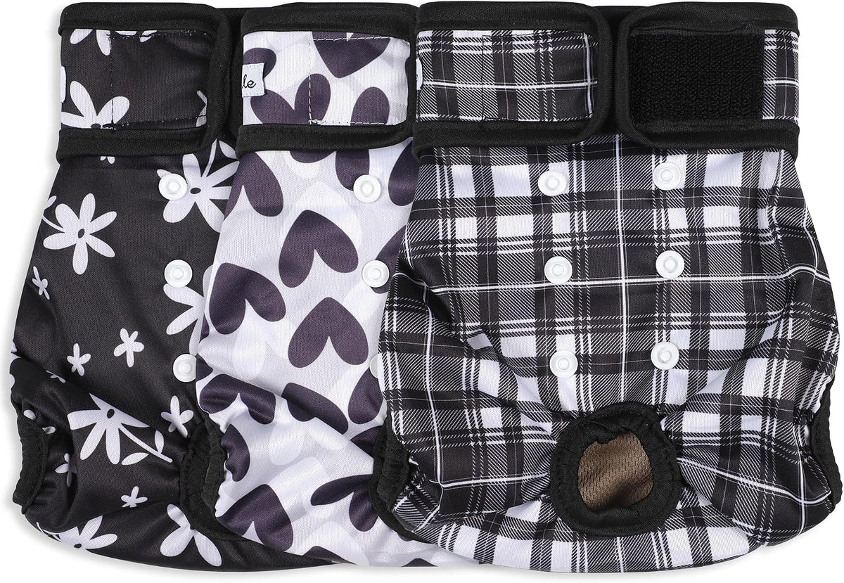 Washable Female Dog Diapers - Large（15"-17"Waist） / Black Heart