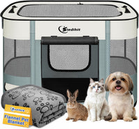 Siedihit 31" Dog Playpen, Cat Puppy Pen - Small / Grey with Blanket