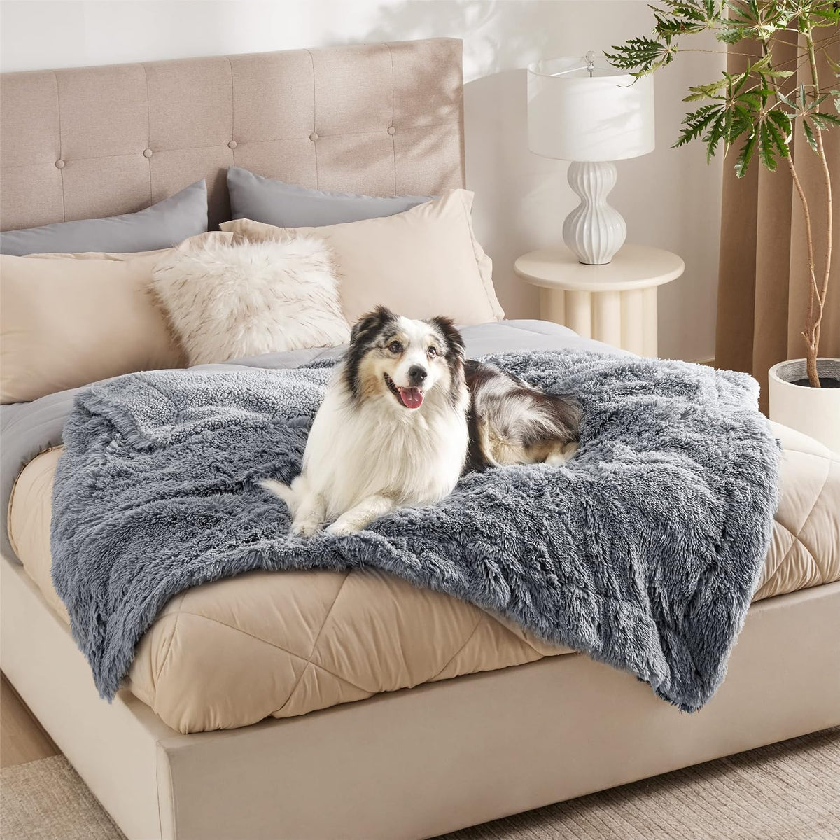 Bedsure Waterproof Dog Blankets for Large Dogs, Fluffy Faux Fur - Grey / XL(50x60") - image 2