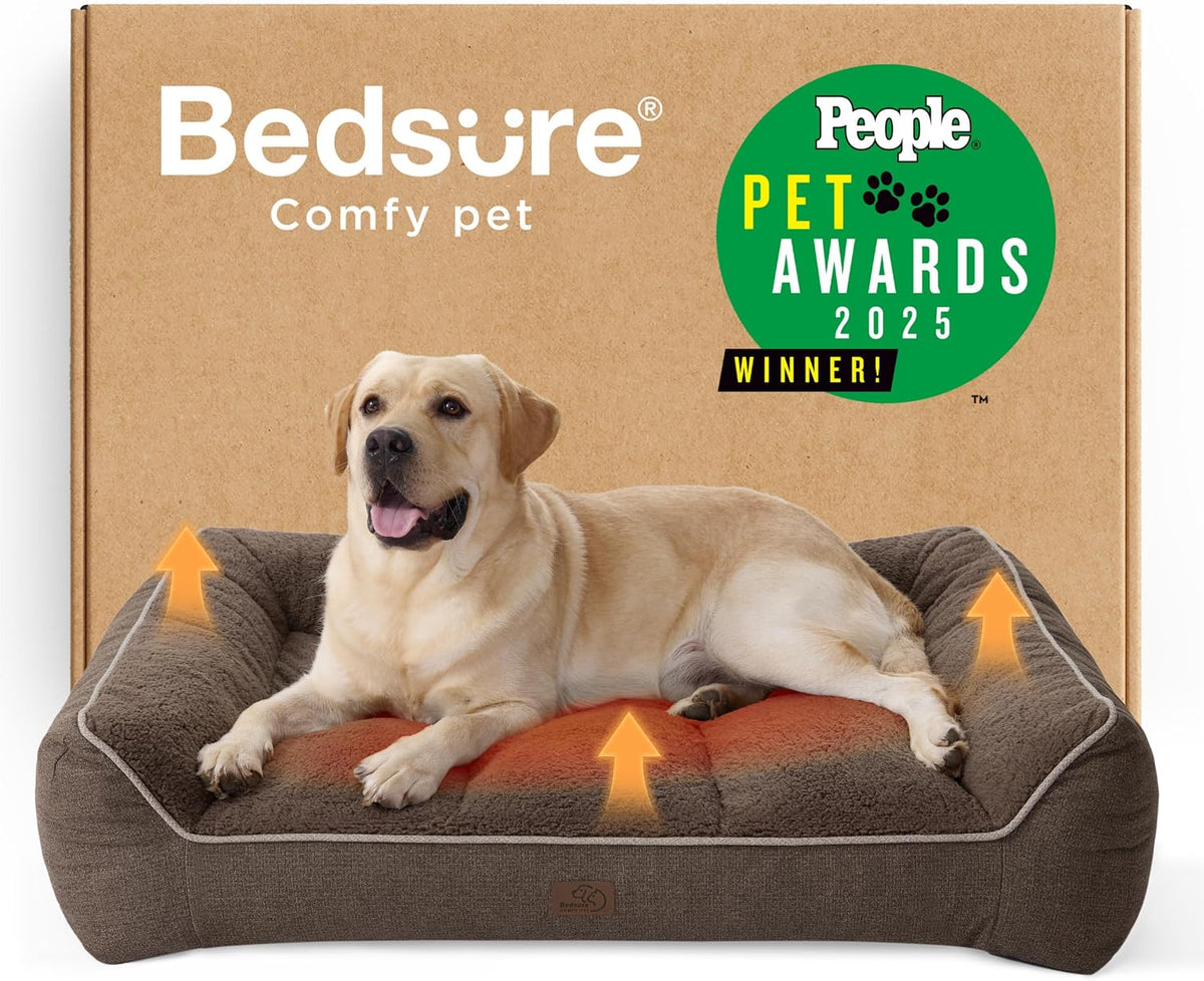 Bedsure SupportMax Extra Thick Orthopedic XL Dog Beds Large Sized Dog – Essentials for Dogs - Self Warming Brown / 45"l X 32"w X 9.5"th