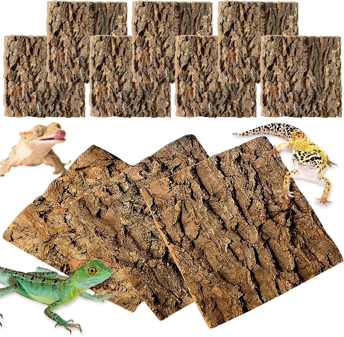 10PCS Cork Tile Background Bark 7.9”Lx7.9”W Reptile Tank Background - 10PCS - 7.9” x 7.9”
