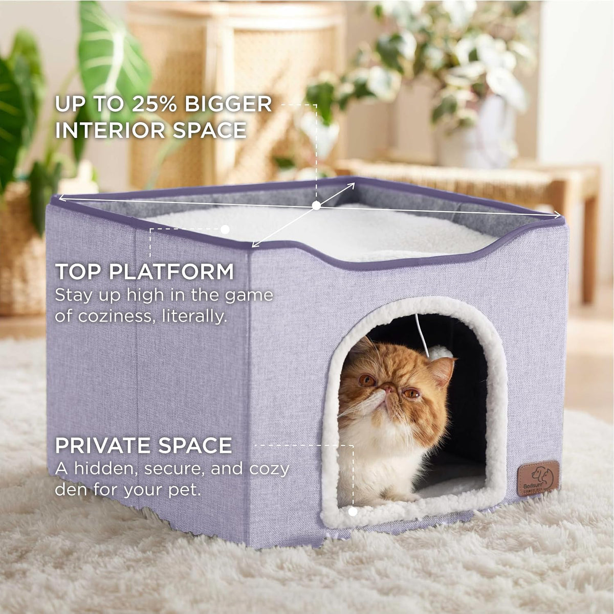Bedsure Cat House Bed for Indoor Cats with Fluffy Ball and Scratch Pad - Cloud Purple / Single - image 2