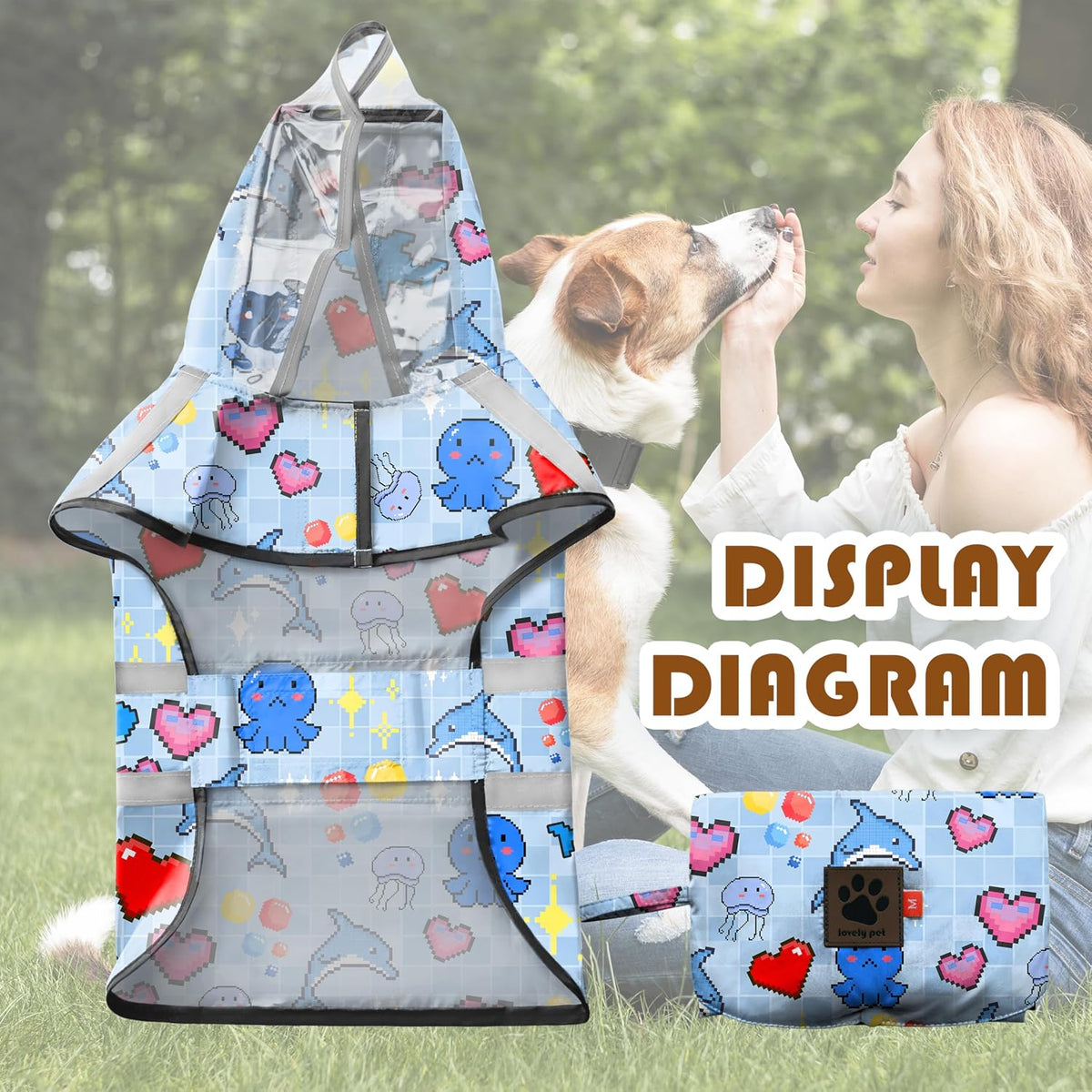 Dog Raincoat, Adjustable Rain Jacket with Hooded Double Layer for Large Medium Small Dogs Puppies - Ocean Blue / Large - image 2