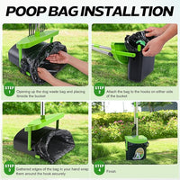 UPSKY Dog Pooper Scooper Swivel Bin & Rake Kit with 100 Waste Bags,33.4" Stainless Steel Long Handle Heavy Duty Pet Poop Shovel for Large Medium Small Dogs, Odor-Proof Lid for Yard/Lawn/Outdoor Use